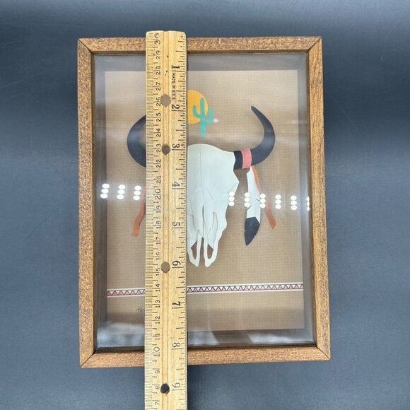 Vintage Paper Sculpture Southwest Shadow Box Art Keith E Brannon Bull Skull - Picture 7 of 9
